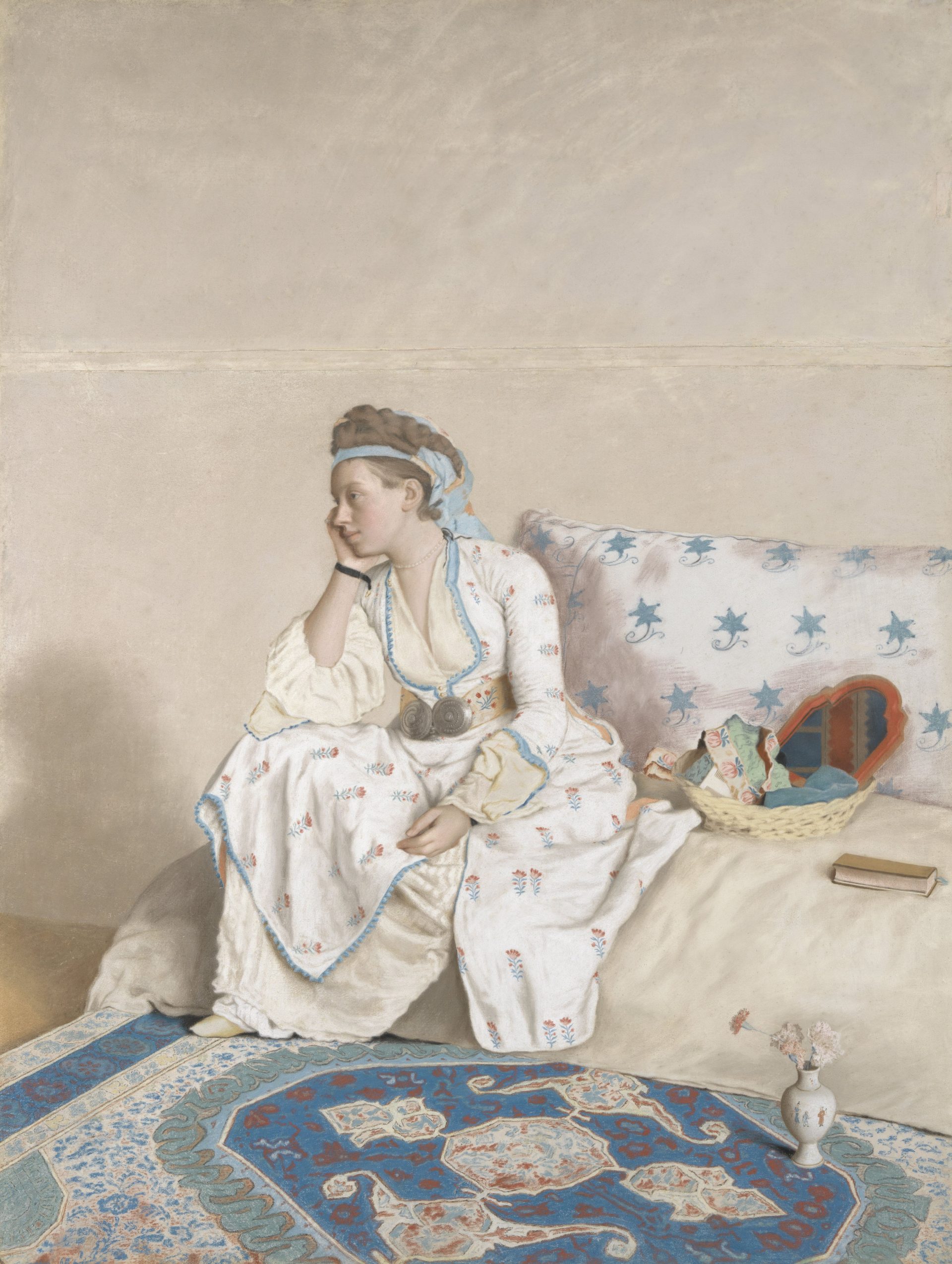 Marie Fargues in Turks Kostuum' van Jean-Etienne Liotard uit de collectie van het Rijksmuseum. Dit illustreert wat de invloed van het Ottomaanse Rijk was op het Westen.