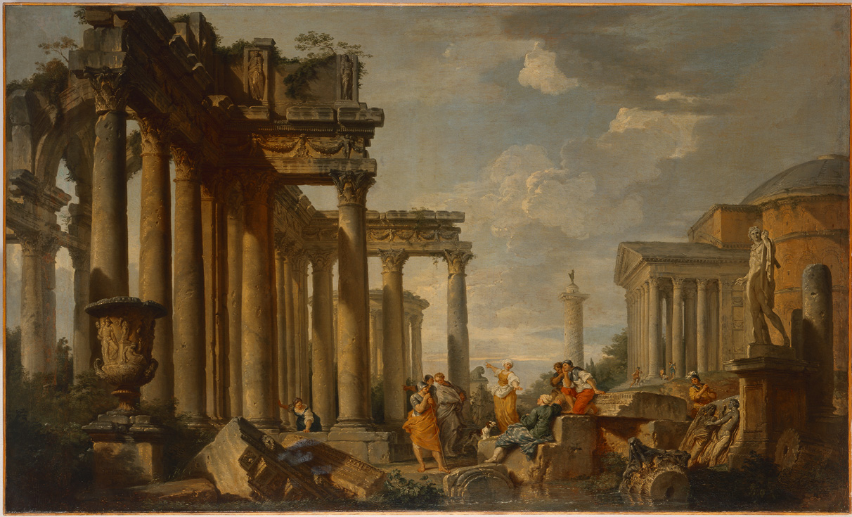 Giovanni Paolo Panini, Preek van een sibille op Romeinse ruïnes met de Apollo van Belvédère, 1740–50 © State Hermitage Museum, St Petersburg